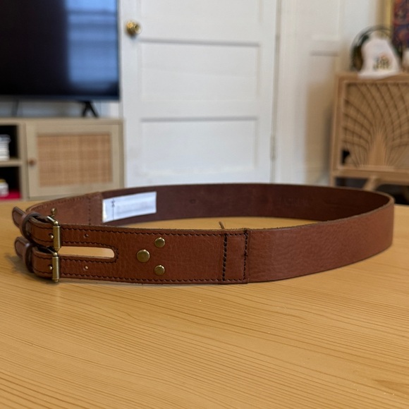 J.Crew Wide Brown Leather Double Buckle Waist Belt Boho Style Large S Small - Picture 5 of 8